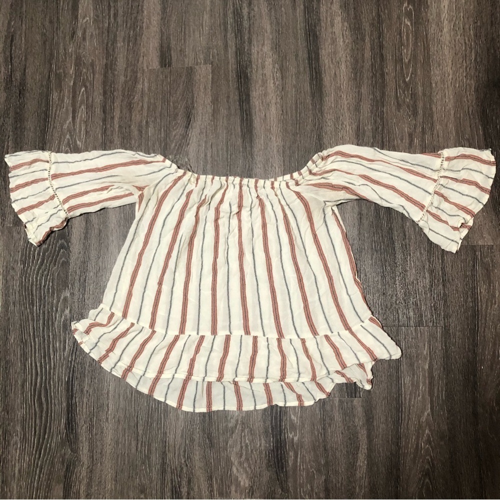 Mossimo Supply Co. Striped Off-The-Shoulder Blouse | Peasant Top, Bell Sleeves M